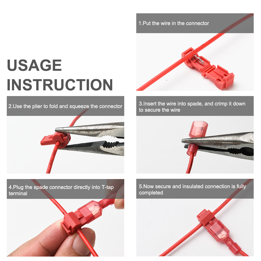 MICTUNING Self-stripping Electrical Fully Insulated Male Disconnects Kit Quick Splice T-Tap Wire Terminals Spade Connectors Set