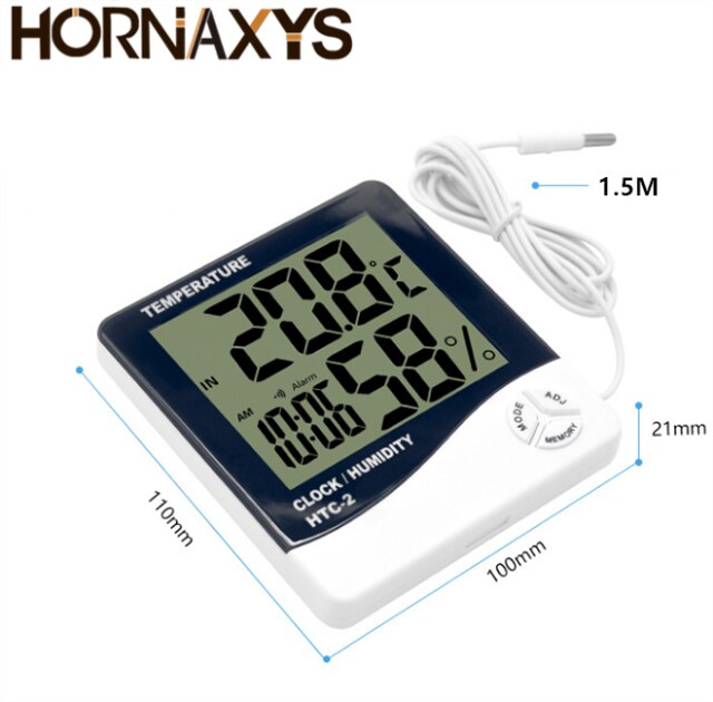 LCD Digital Thermometer Hygrometer Weather Station HTC-1 HTC-2 Temperature Humidity Tester Clock Alarm Wall Sensor Probe LCD: HTC-2