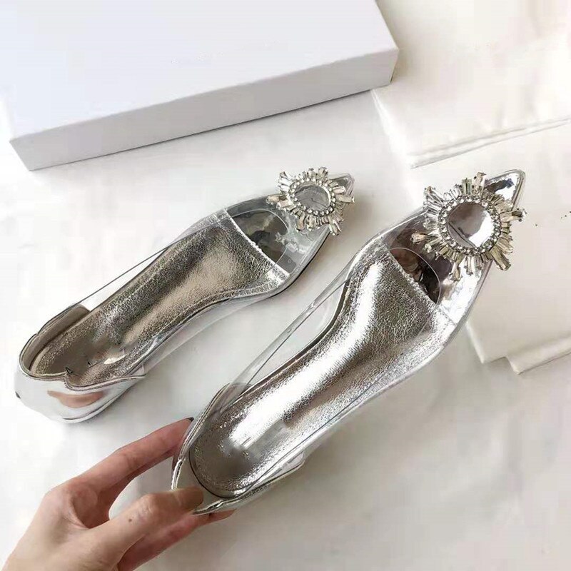 Spidsen af baotou røde trendy sko rhinestone gennemsigtige flade sko kvinde sko