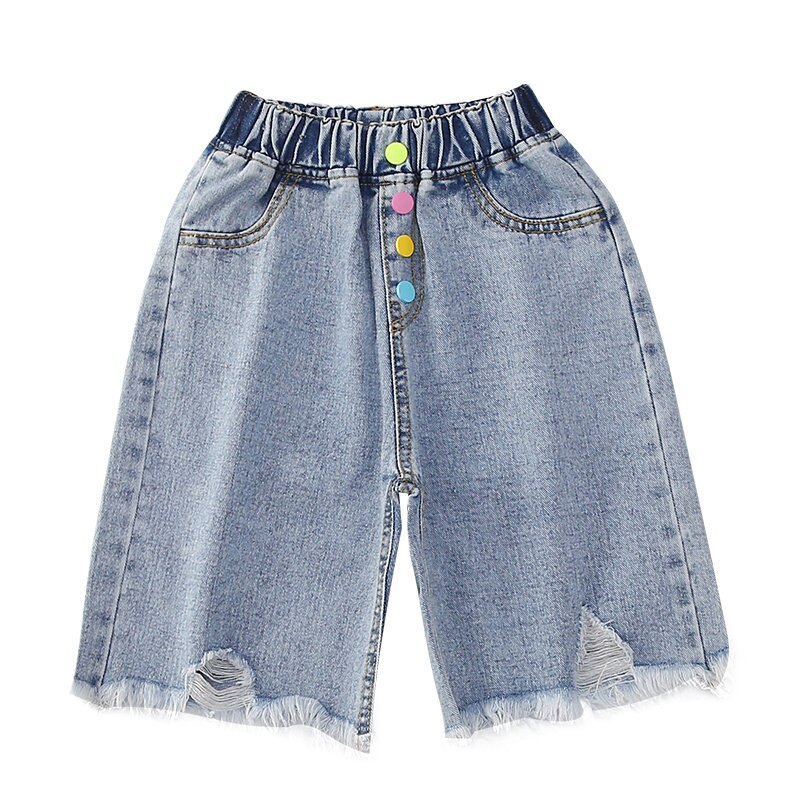 Pantaloncini di jeans per ragazze bottone a colori pantaloncini strappati estivi abbigliamento per bambini pantaloncini per bambini distrutto per adolescente 5 6 7 8 9 10 11 14 anni: 14