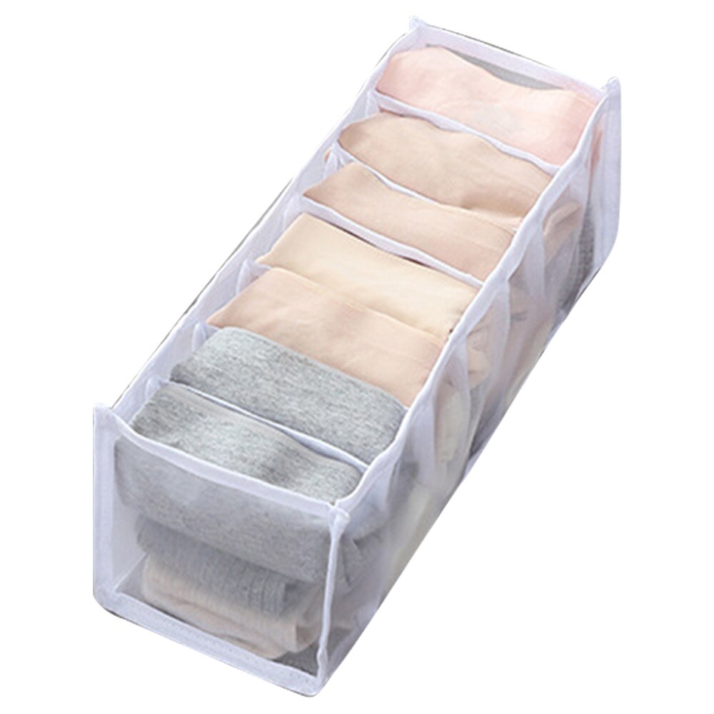 Opvouwbare Ondergoed Opbergdoos Met 6/7/11 Compartimenten Nylon Divider Doos Sokken Bra Underpants Garderobe Drawer Closet Organizer #: white 7grids