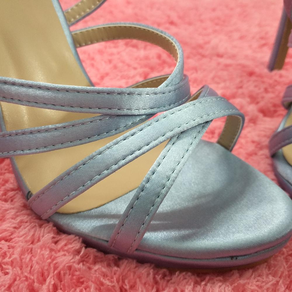 Sexy Sky Blue Satin Sandals High Heel Fiesta Party Women Sandal Summer Open Toe Ankle Strap Stiletto Platform 12cm Heel Shoe