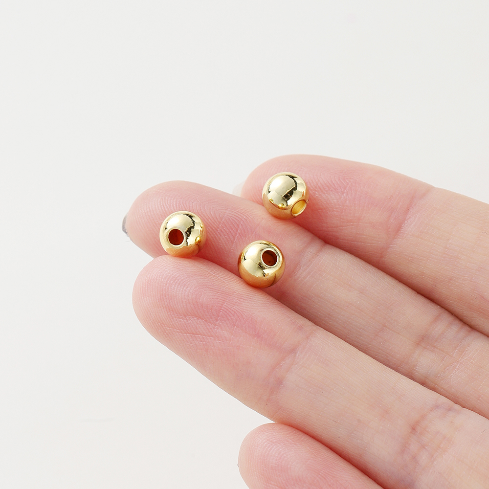 Lote de 20-100 unidades de cuentas de cobre chapadas en platino, abalorios redondos y sueltos de 14K y 18K, para joyería artesanal, collar y abalorios