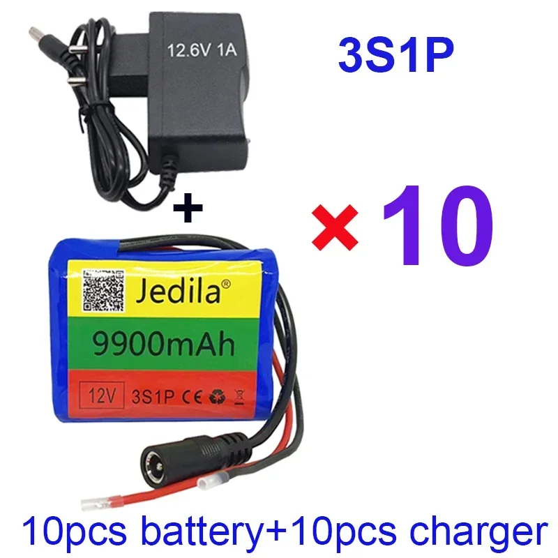 100% 12V 9900mAh 3S1P Lithium battery 18650 Lithium battery pack protection board rechargeable. 12.6V1A charger