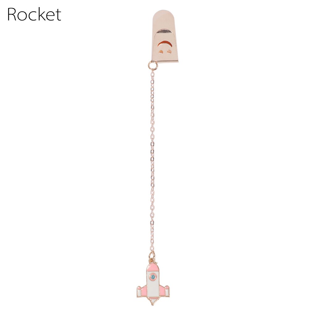 1PC Cartoon Character Bookmarks Metal Pagination Mark Cute Pendant Bookmark Marker Clip Stationery School Office Supplies: rocket