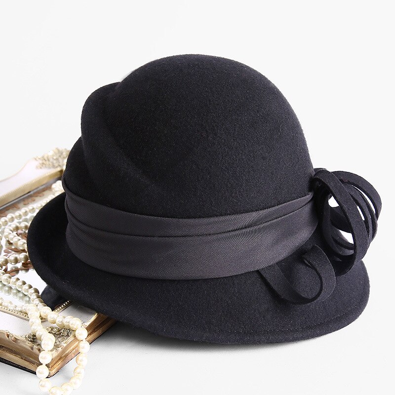 Beckyruiwu Lady Banquet Grace Special Shade Pure Wool Felt Hats Women Party Formal Asymmetric Fedora Hat: black