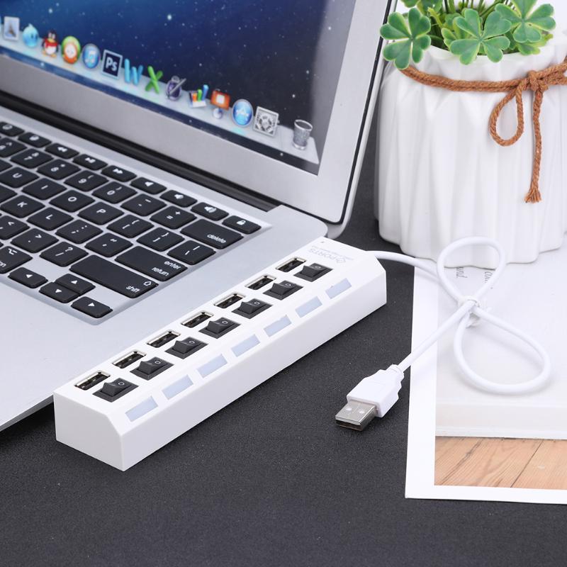 Usb hub 2.0 multi usb port 7 port hub usb høyhastighets kontakt med av / på bryter usb distributør for pc tilbehør