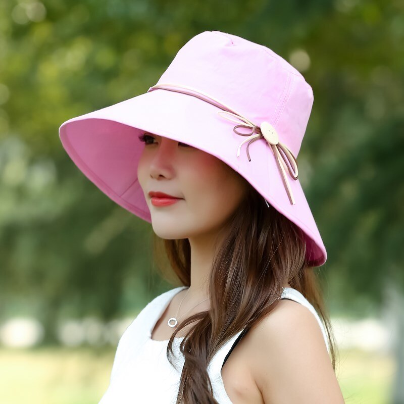Simple kvinder sommer strand rejse bowknot bred skygge solhat vendbar foldbar kasket pigehat