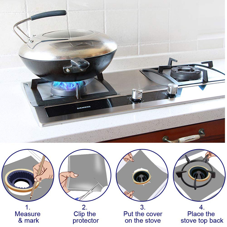 Environmental protection 4-piece reusable foil cover non stick stove burner gas stove protector mattress cleaning stove gasket