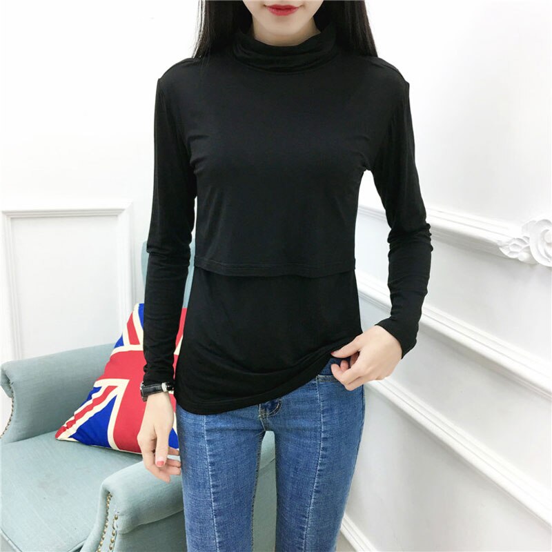 Rollkragen Basic Langarm Fütterung T-Shirt Pflege oben Einfarbig Schwangere Frauen T-Shirt Elegante Schwangere-Kleidung
