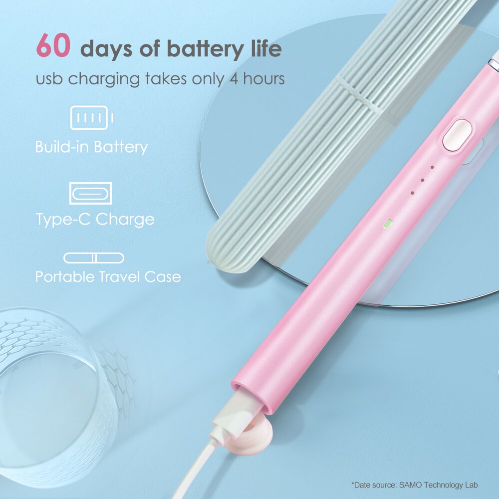 Sarmocare M200 Sonic Electric Toothbrush USB Rechargeable 3 Clean Modes IPX7 Waterproof Ultrasonic Automatic Tooth Brush