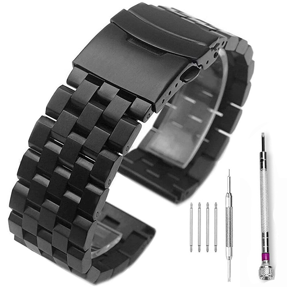 Geborsteld roestvrij stalen horlogeband 18mm/20mm/22mm/24mm/26mm metalen vervangende armband heren dames zwart/zilveren polsband: Zwart / 26mm