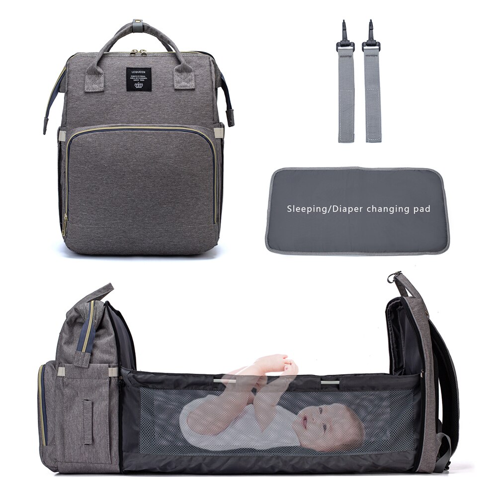 Lequeen – sac à langer en tissu imperméable pour maman, de berceau, sac à dos à crochets pour matelas à langer, sac de lit de maternité LPB22: LPB22-gray