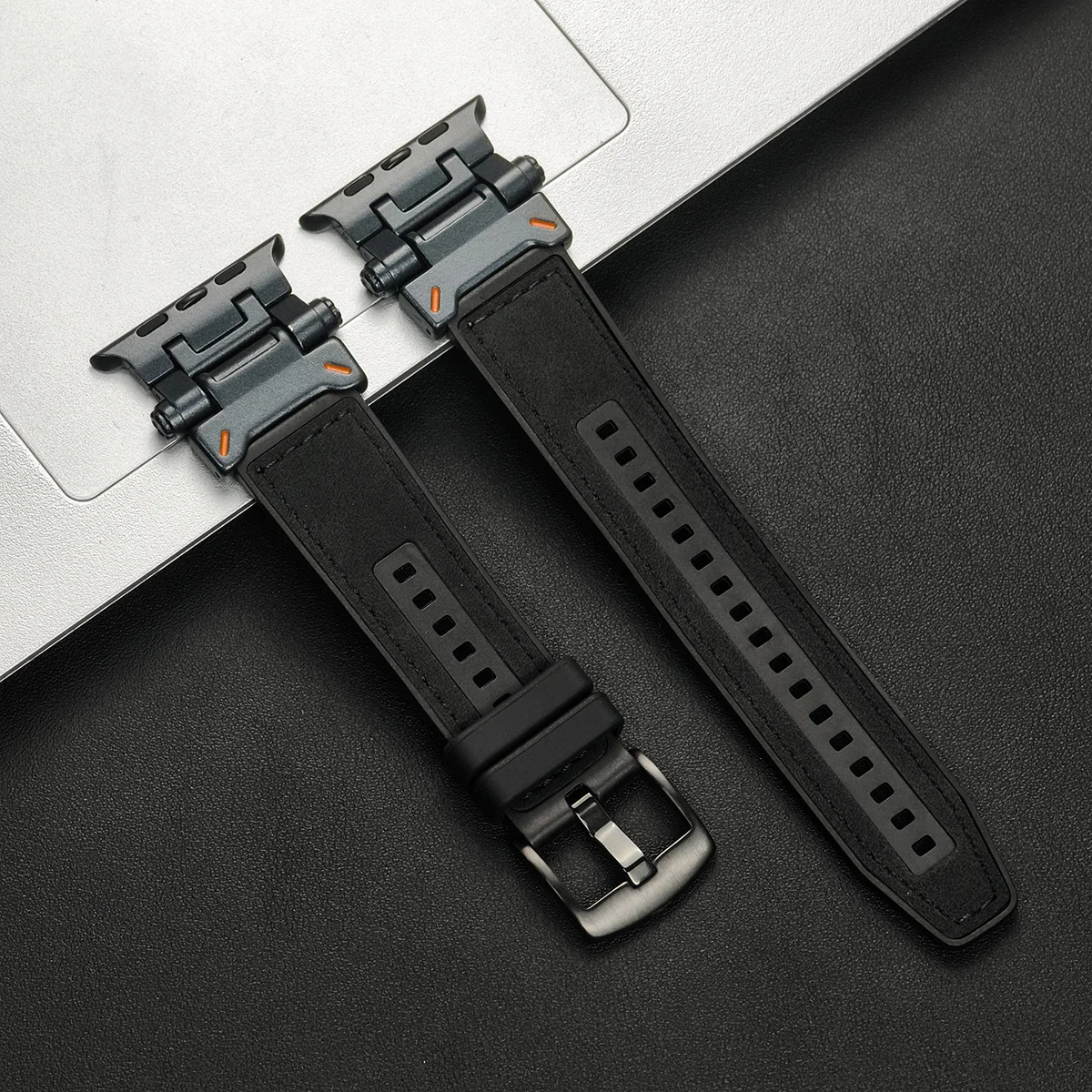 Luxe lederen band voor Apple Watch Band Ultra 2 49 mm 45 mm 44 mm 42 mm siliconen armband polsbandje Iwatch Series 9 8 7 6 5 SE 4: M / White black