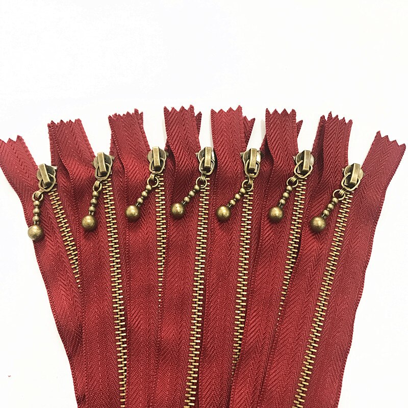 5pcs wine red 3# (20-50cm) 8-20inch Round bead modeling copper zipper metal zipper
