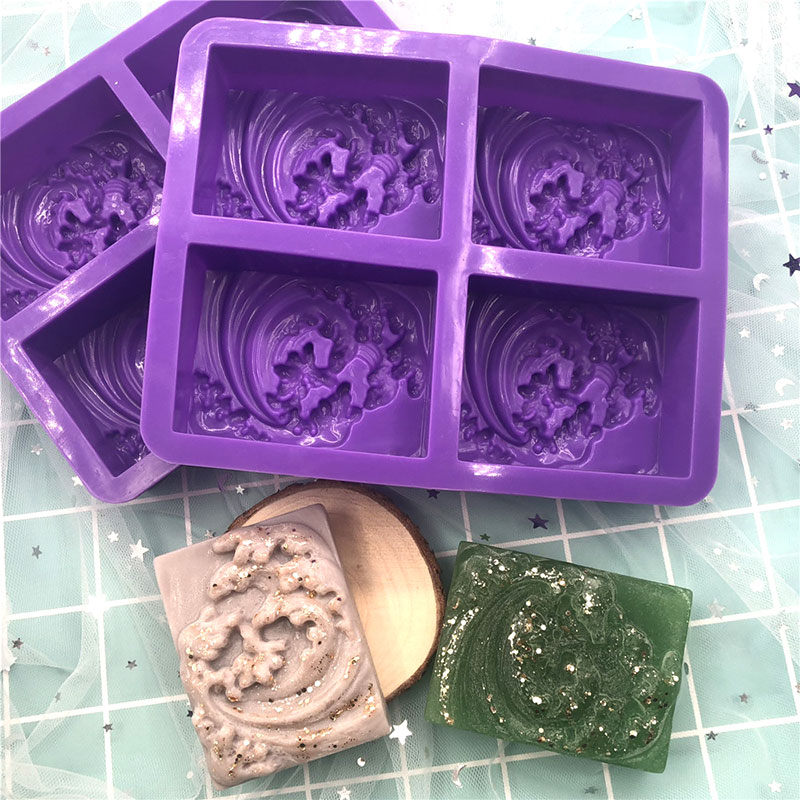 4 Cavity 3D Wave Emboss Aromatherapy Rectangular Soap Molds Silicone Soap Mold For Soaps Making