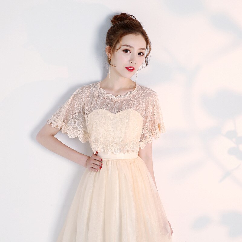 JaneVini Black Evening Shrug White Lace Bridal Wrap Boleros Cape Etole Mariage Women Short Wedding Bolero Jacket: Champagne