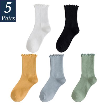 Calcetines con volantes de princesa para mujer, calcetín, colores sólidos, para la universidad, dulces, 5 pares: 8