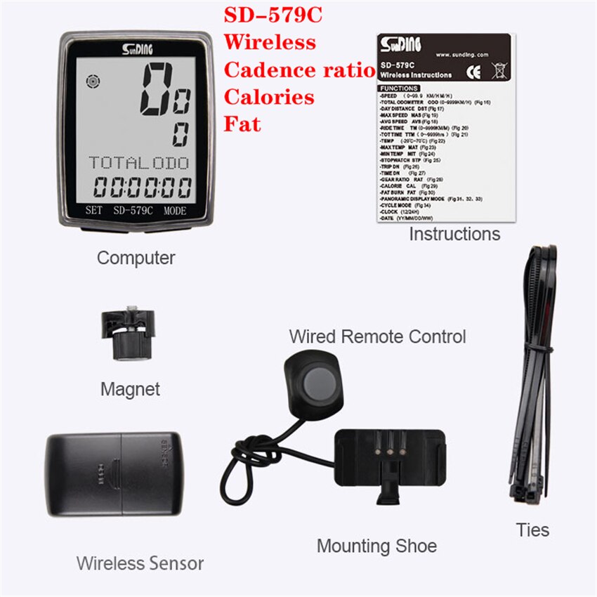 Sunding sd -579c trådløs mtb cykelcomputer vejcykel speedometer sensor med fjernbetjening kablet cykeltilbehør: Sd -579c trådløs