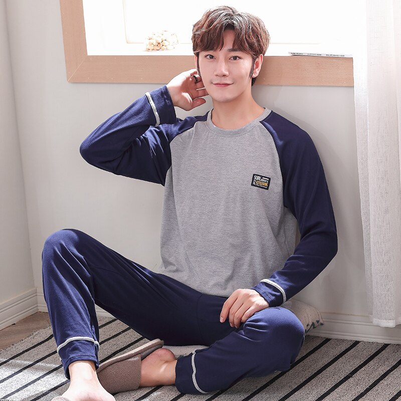 Pijama de manga larga para hombre, ropa interior de punto para mantener el calor, ropa para dormir, Otoño e Invierno: XXL