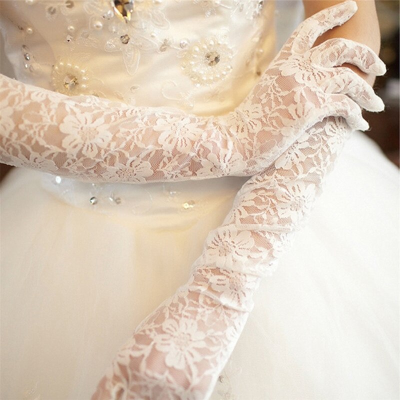 Guantes altura de codo de encaje de dedo completo para mujer, accesorios de boda, de graduación