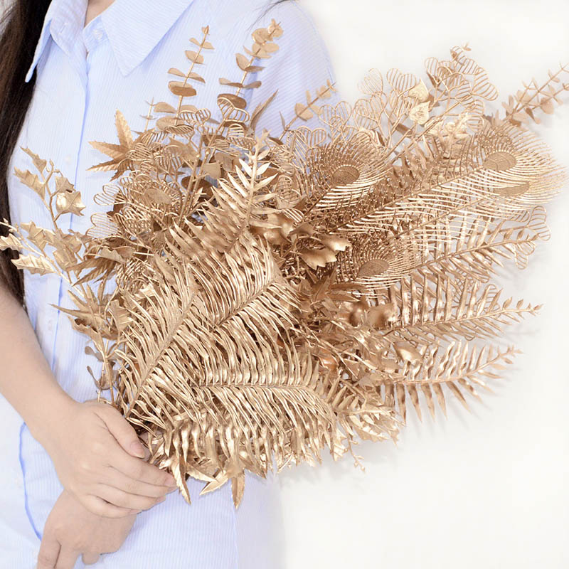 Plantes artificielles dorées en plastique pour décoration de Noël, simulation de fleurs, maison, salon, fête de mariage