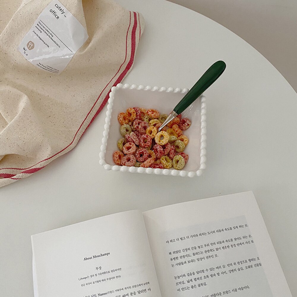 Assiettes à salade de fruits en céramique, assiette à Dessert, motif de gaufrage, plat à gâteau, assiettes blanches, service de vaisselle, accessoires de cuisine 1 pièces: Square bowl