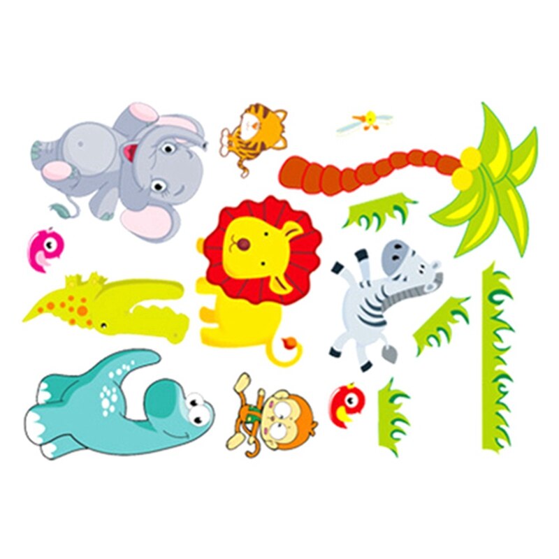 Cartoon Animal Lion Elephant Tiger Wall Stickers Children Room Kindergarten Classroom Living Room Wall Decoration