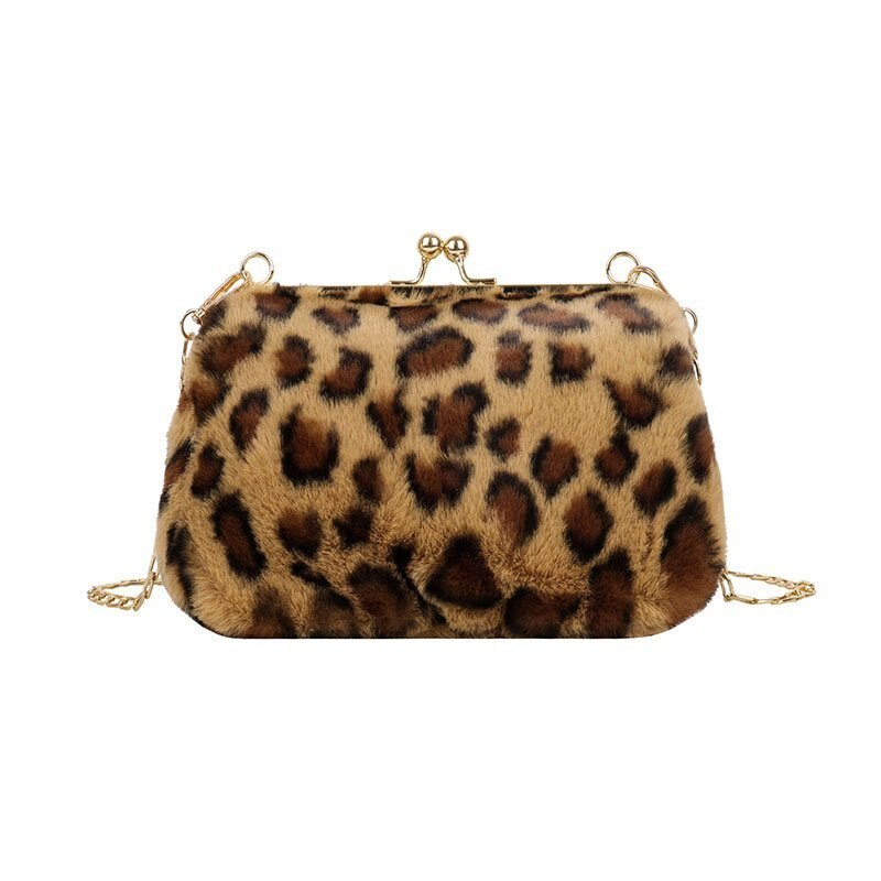 Luipaard Patroon Koppelingen Zak Winter Warm Pluche Avondtassen Vrouwen Messenge Tas Dames Party Handtassen Bolsas