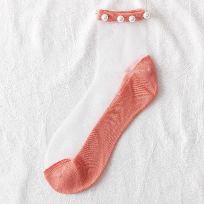 Calcetines modernos de verano para mujer, medias de malla fina, transparente, suave y fresca, con perlas brillantes: 8