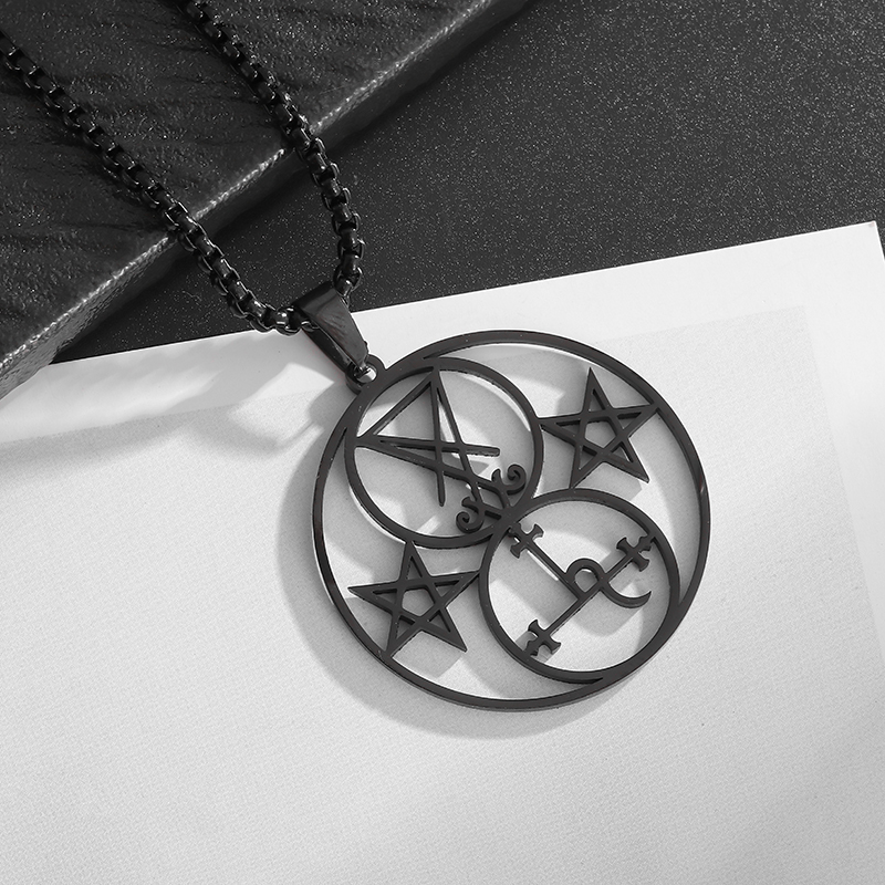 Collar con colgante de pentagrama de brujería misteriosa de acero inoxidable, amuleto de pentagrama con sello de salmón, joyería: Rojo óxido