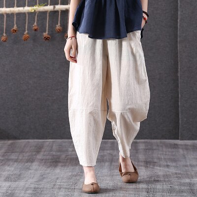 Lniane spodnie kobiet chiński styl lniane spodnie damskie w tradycyjny chiński spodnie FF820: 2 / XL