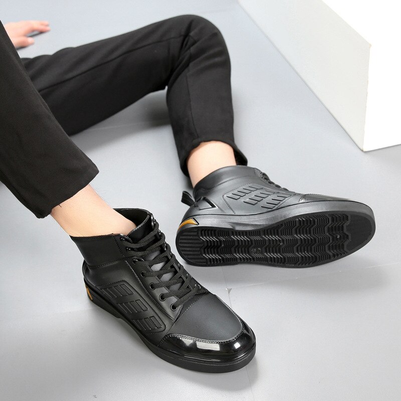 Men's Rainboots Waterproof Rain Shoes Men Rain Boy Water Shoes Rubber Black Ankle Boots Lace-Up Shoes for Mens Boots