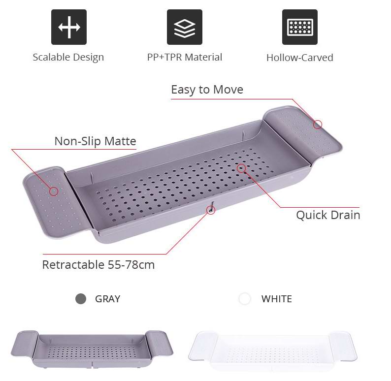 Multipurpose Plastic Adjustable Bathtub Tray Basket Bath Kitchen Accessories