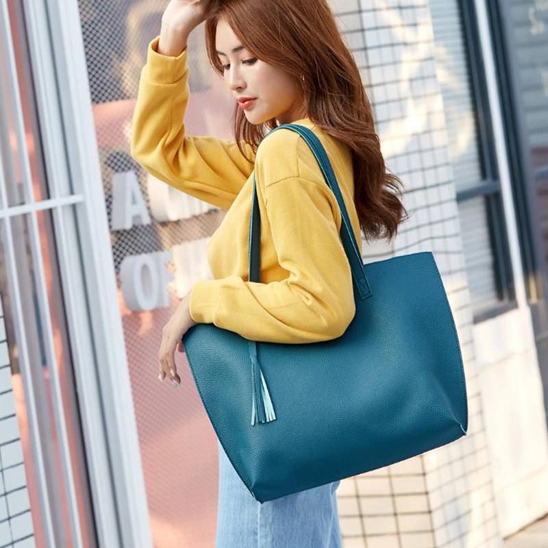 Mode Grote Capaciteit Vrouwen Schoudertassen Tassel Tote Handtas Boodschappentas Groene Bakken Vrouwen Tas: meer blauw