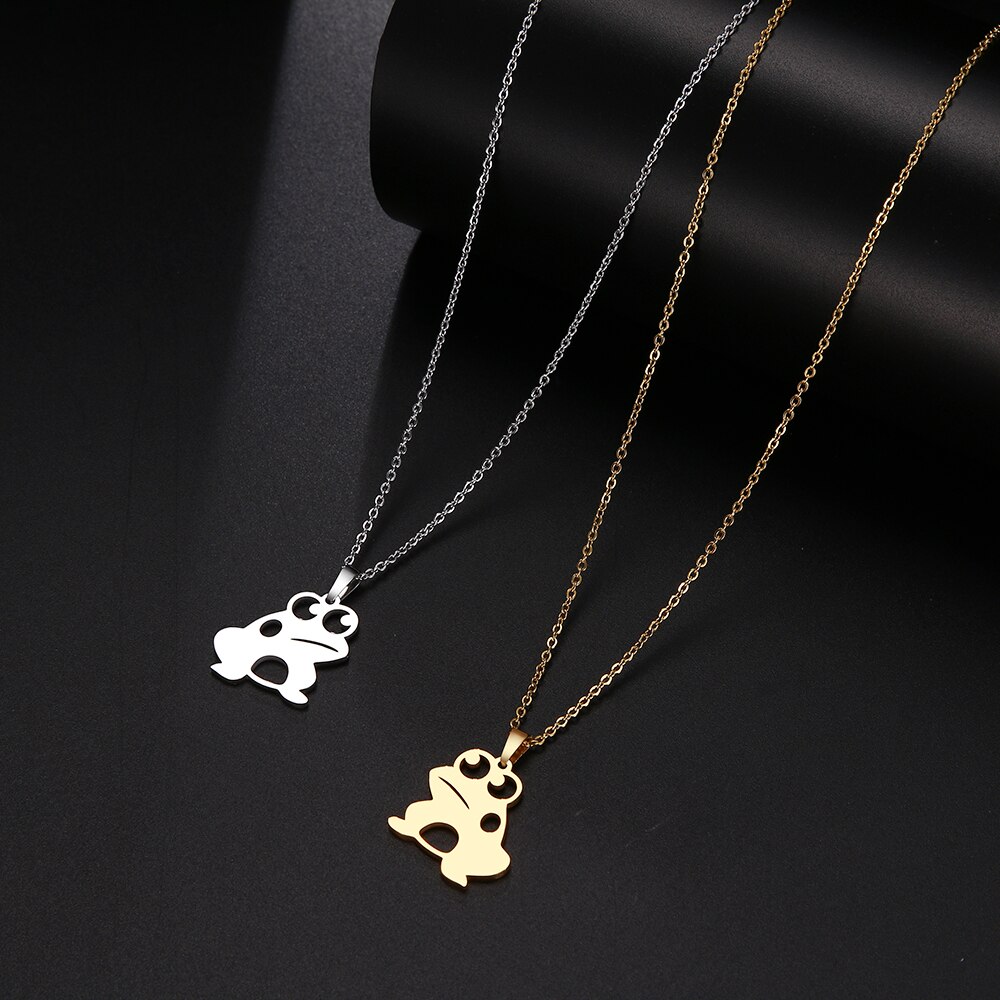 DOTIFI Stainless Steel Necklace For Women Man Big Eyes Lucky Frog Choker Pendant Necklace Engagement Jewelry