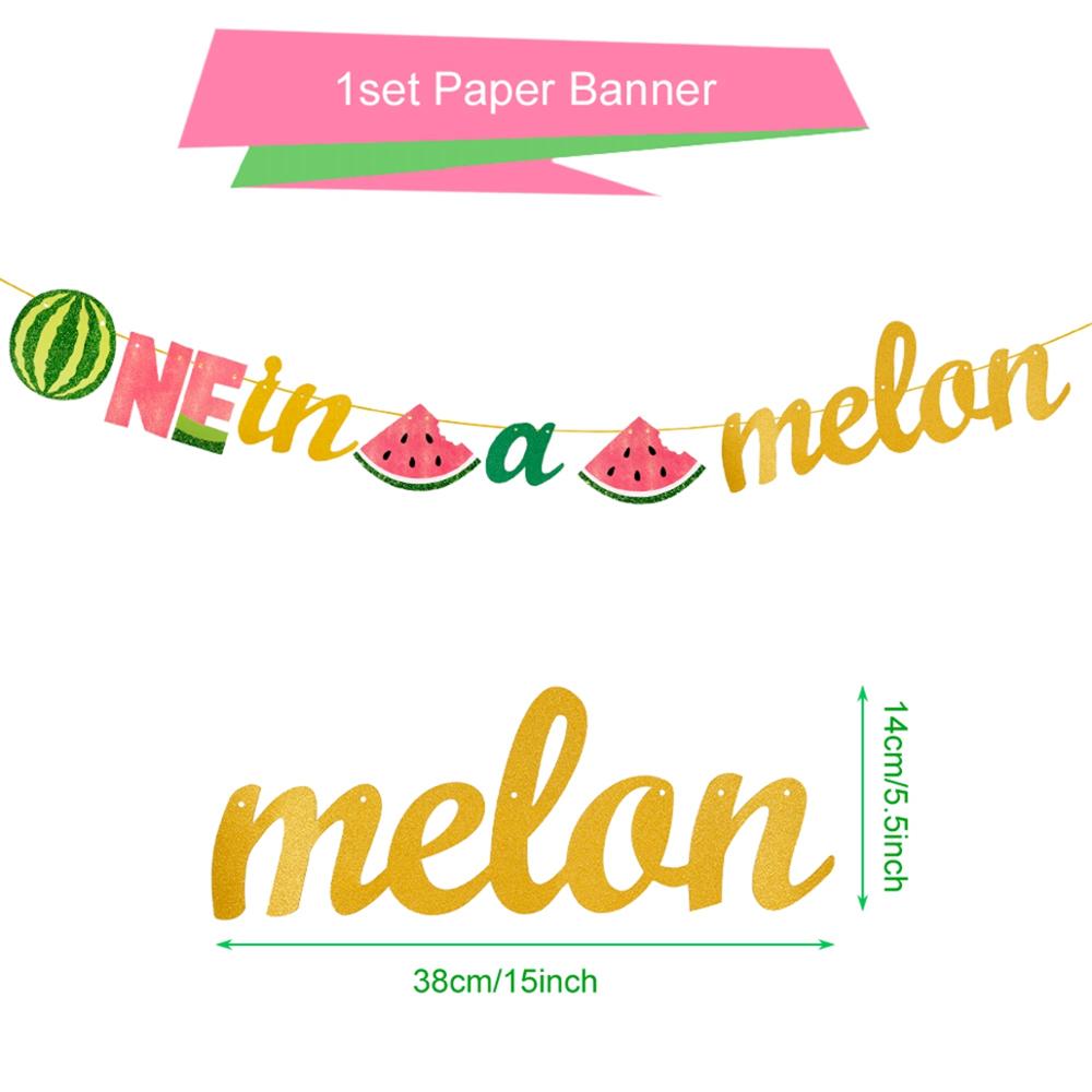 QIFU 1st Birthday Party Decorations Kids Summer Watermelon Party Cake Topper Bunting Flag Decor Pink Baby Shower Party Supplies: Pull flag 1pcs