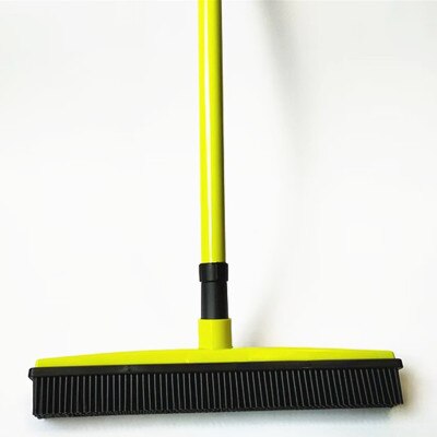 Long Push Rubber Broom Bristles Sweeper Squeegee Scratch Free Bristle Broom for Pet Cat Dog Hair Carpet Hardwood Windows Clean: Light Green