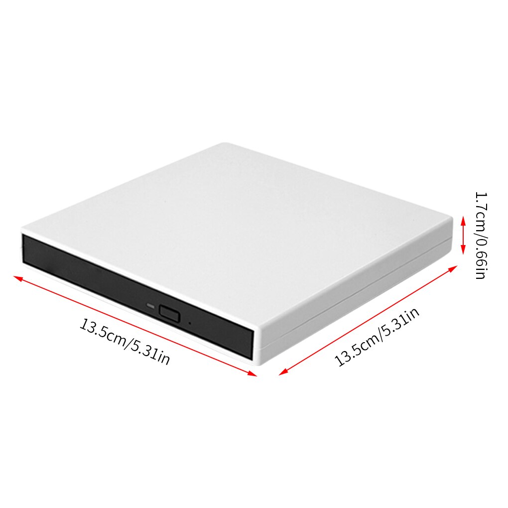 Kit de caja de unidad óptica USB 2,0, grabador de DVD, carcasa externa móvil, lector de quemador de CD para portátil, PC, escritor de CD: white