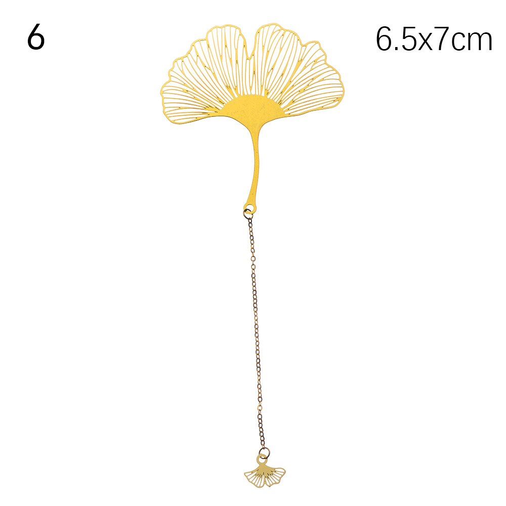Retro Chinese Style Hollow Gold Metal Bookmark Maple Leaf Vein Fringed Pendant Apricot Leaf Bookmark Stationery: 6
