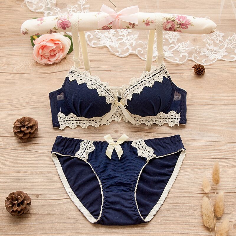 Set reggiseni e mutandine per ragazze adolescenti pizzo senza anello in acciaio Set reggiseno per ragazza, slip intimo per ragazza Sexy regolabile reggiseni siere 3/4 Cup: Darkblue / 16