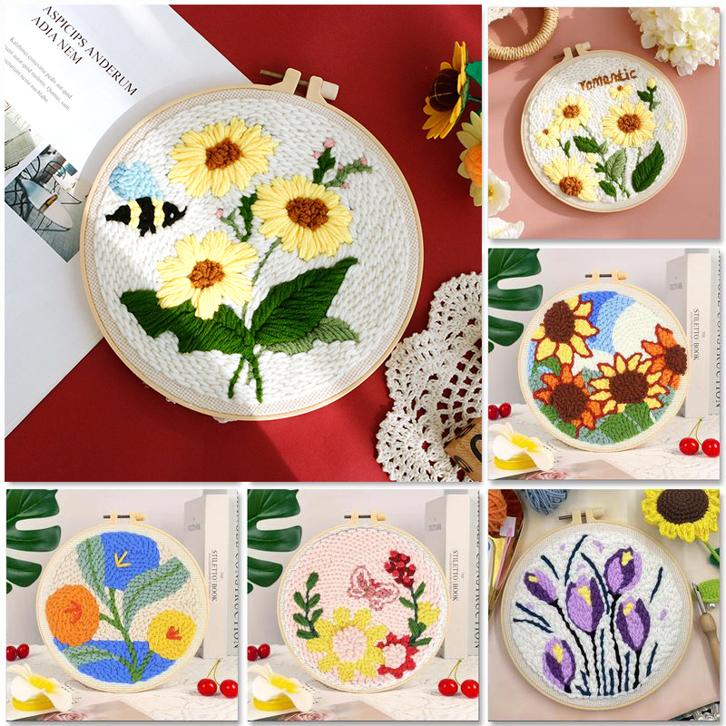 punch needle embroidery kits Flower Pattern Simple Craft Easy for adult beginners yarn painting punch needle Diy Set