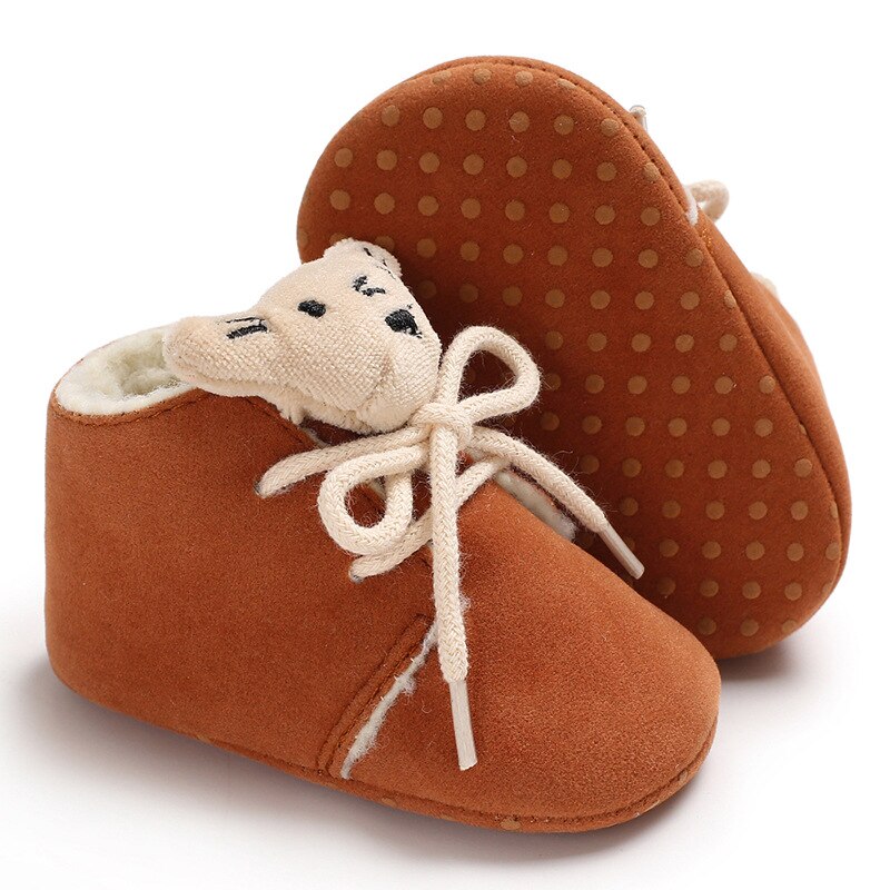 Schattige Kleine tijger Winter Sneeuw Baby laarzen Crib Bebe Jongens Meisjes Super Warm Houden Pu Baby Peuter schoenen kant -up booties: brown / 1