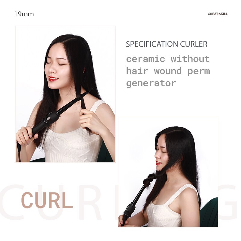 19mm Cone Conical Hair Curler LCD Display Ceramic Hair pear flower Waver curling iron rizador de cabello hair tools