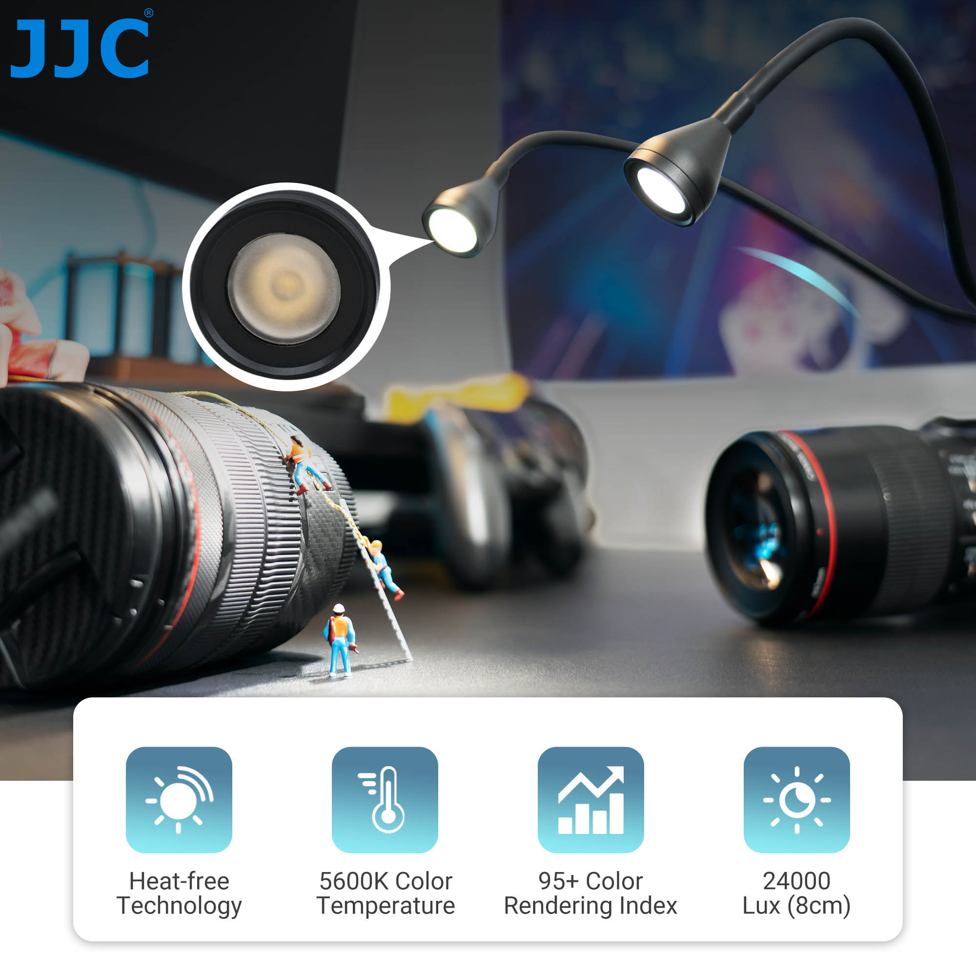 JJC Macro LED Arm Light Flash Lighting with 600mAh Buit-In Battery 10-Level Adjustable Speedlight for Macro Close-Up Photography