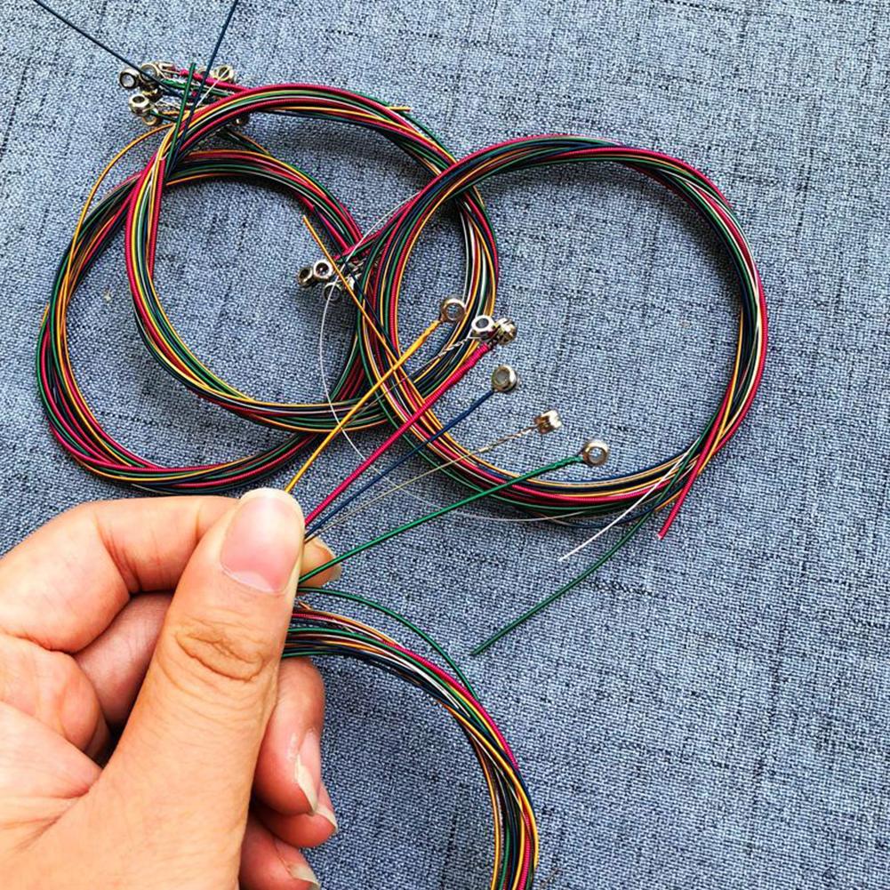 6pcs/set Acoustic Guitar Strings Rainbow Colorful Guitar Strings for Folk Acoustic Classic Guitar Parts Stainless Steel Strings