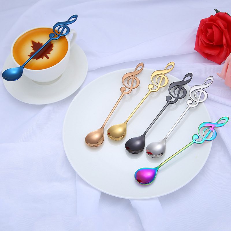 1/3/5/10pcs 304 Stainless Steel Musical Notes Coffee Spoon Stirring Cup Spoon Music Stick Ice Cream Spoon