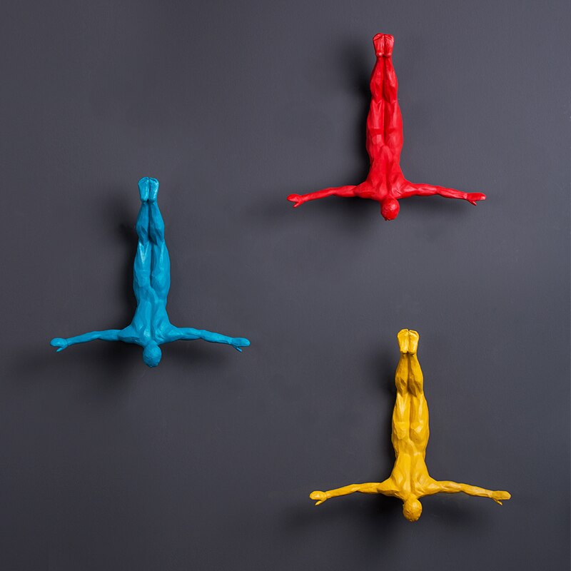 nordisch Bungee Springen Mann Blau/Gelb/verrotten Harz Zauberstab Hängen Dekoration Wohnzimmer Kreative Bunte Junge Junge figuren
