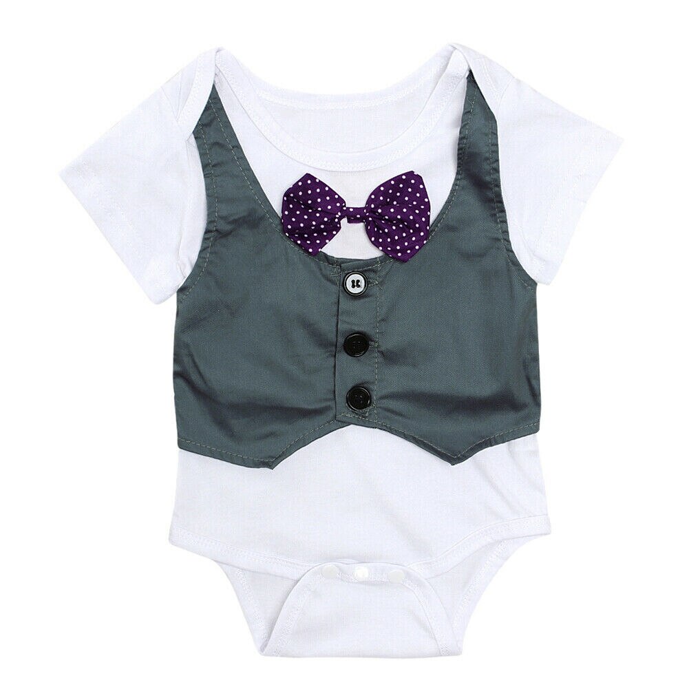 niños ropa de verano niño bebé Caballero mono manga corta Patchwork Bowknot algodón traje 0-3Y