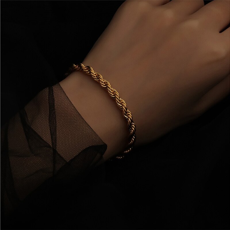 Xiyanike 316L Roestvrij Staal Gouden Kleur Twist Armbanden Trendy Touw Ketting Armbanden Voor Vrouwen Party Sieraden